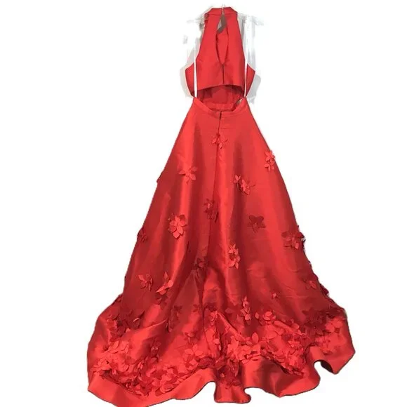 SHERRI HILL Formal Dress Sleeveless A-Line Gown Flower Petal Appliques Red Sz 2 - Picture 7 of 14